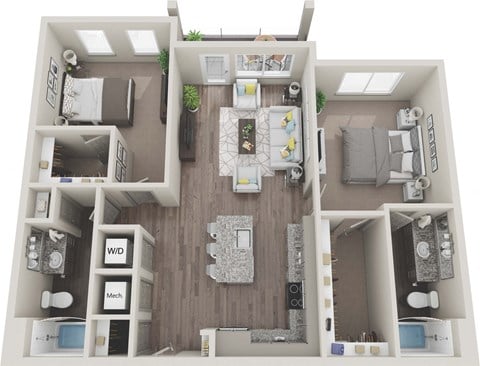 Floor plan for 2 beds, 2 baths, 1155 sqft